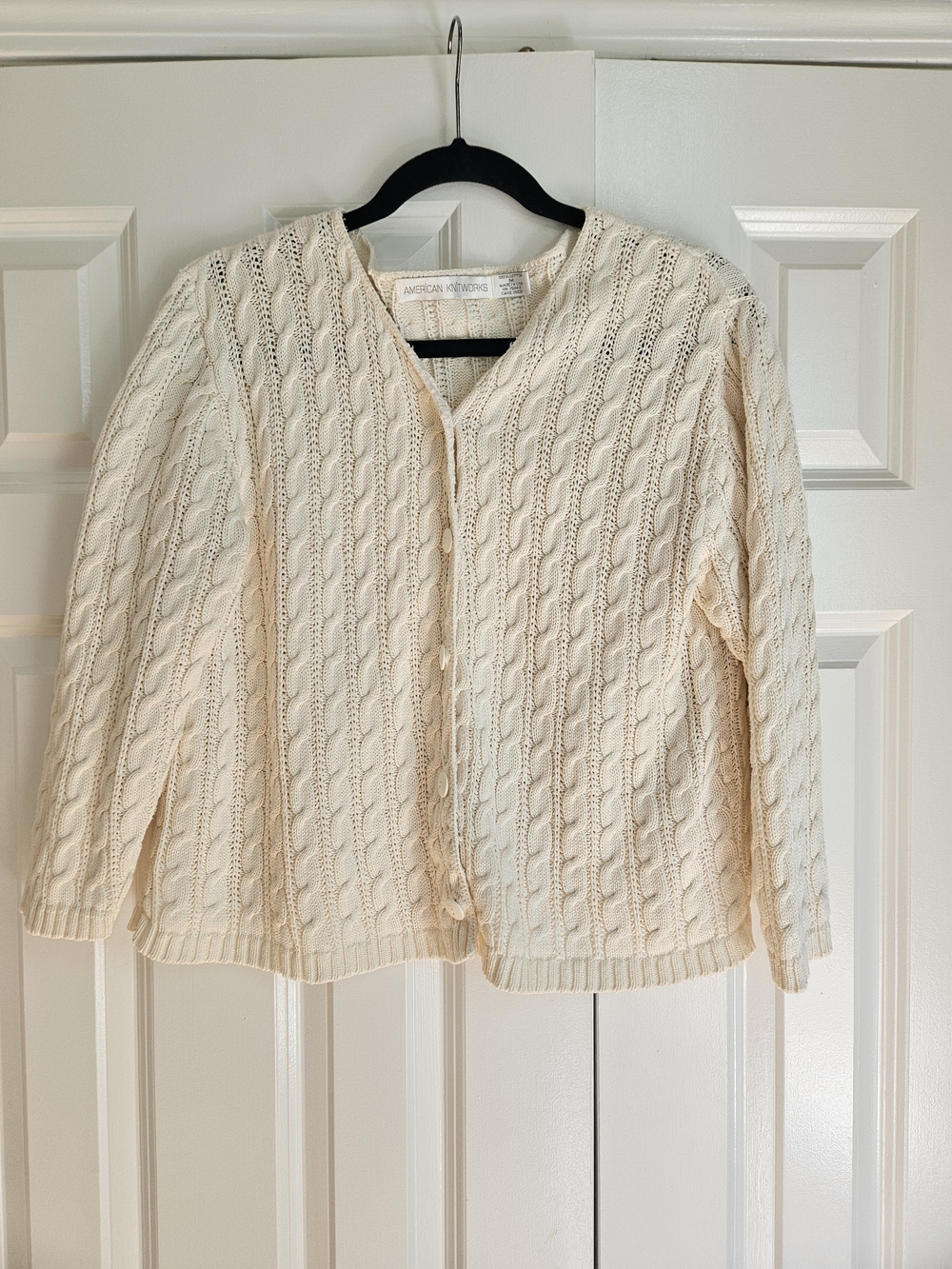 Vintage Classic Cream Cable Knit Button-Front Cardigan